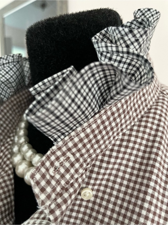 Ralph Lauren Tops - Upcycled Ralph Lauren Brown and White Gingham Button-Down Ruffle Collar